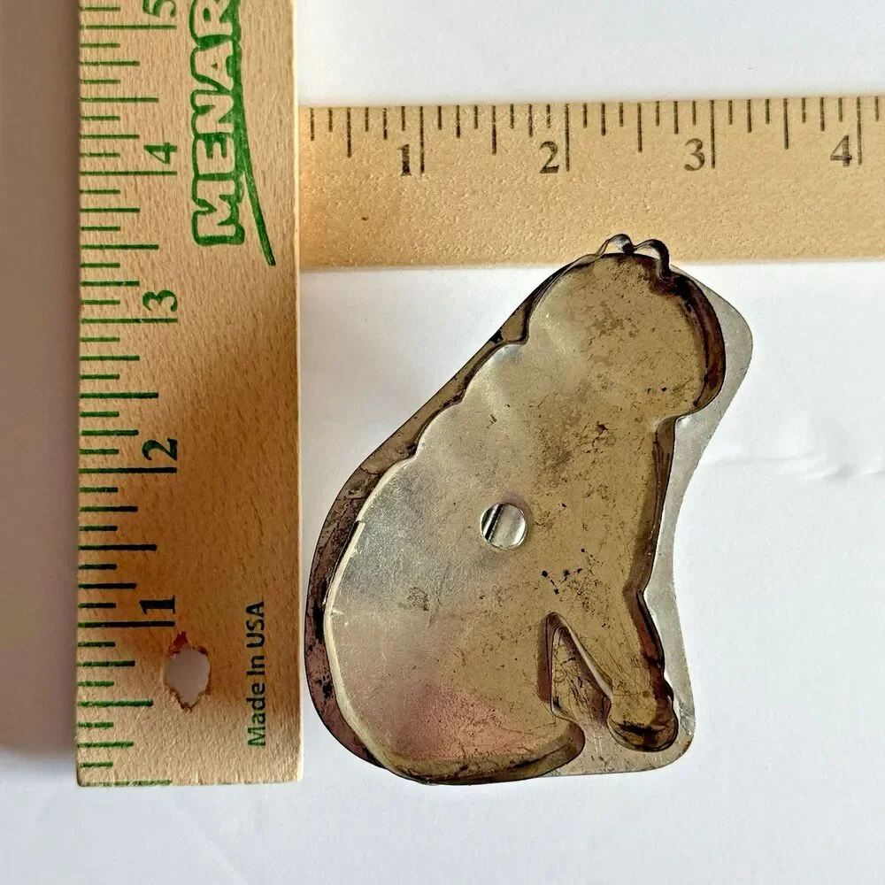 Antique Flat Back Tin Cookie Cutter Biscuit Cat Penguin Primitive Lot of 3